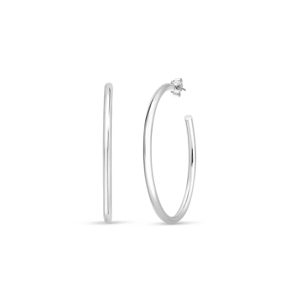 Sterling Silver Round Tube C Hoop Earrings