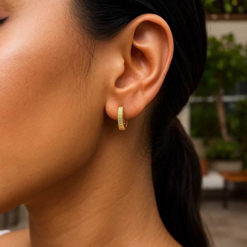 14k Yellow Gold Petite Round Hoop Earrings with Straight Texture