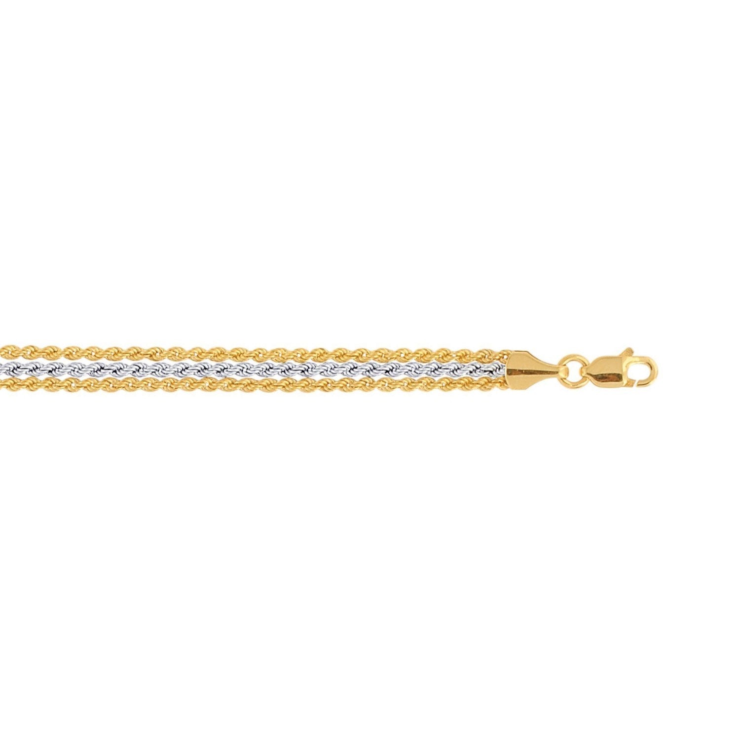 Triple Strand Rope Chain Bracelet in 10k Two Tone Gold (6.35 mm)