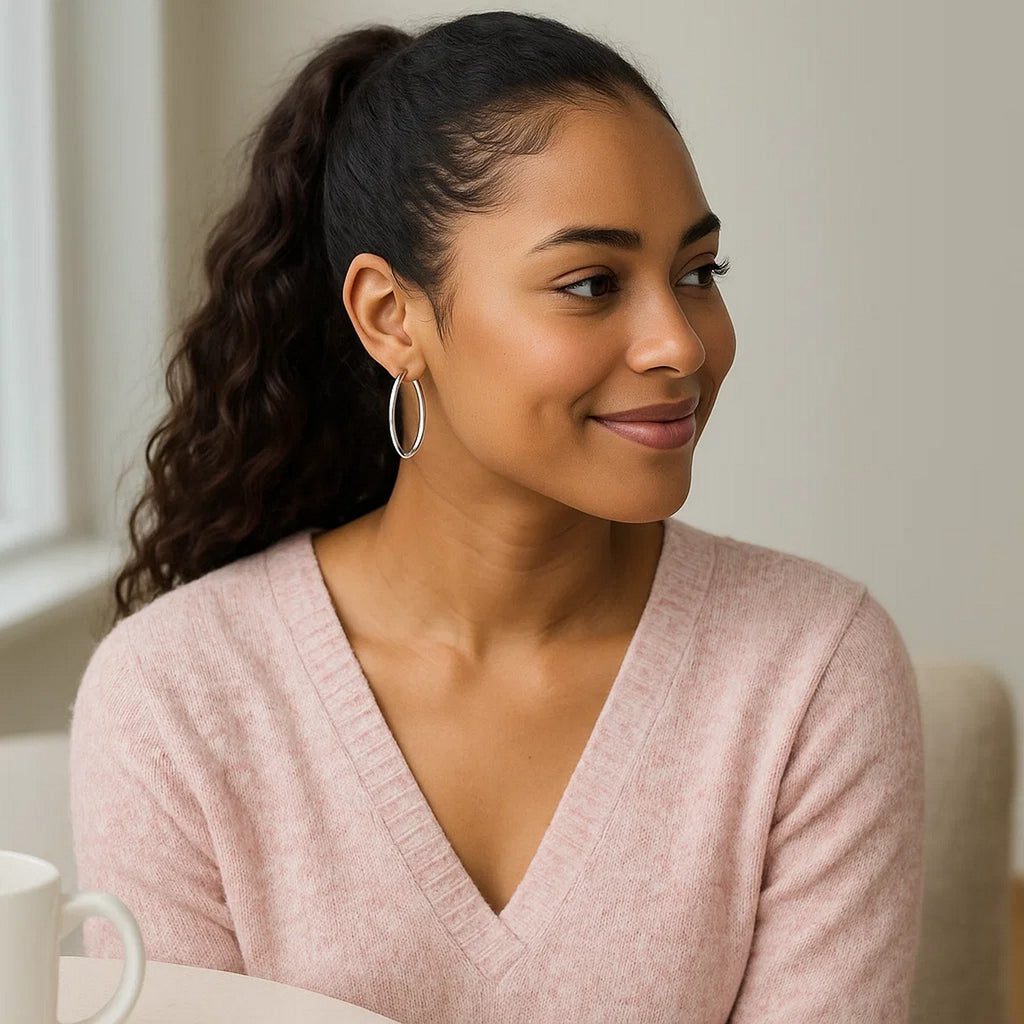 10k White Gold Polished Hoop Earrings (2x40 mm)