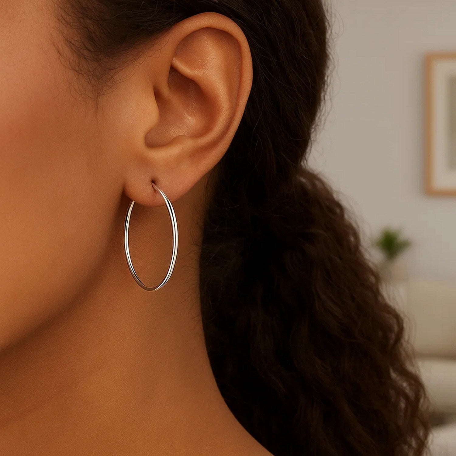 10k White Gold Polished Hoop Earrings (2x40 mm)