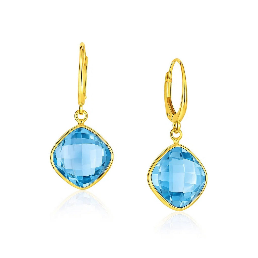 Drop Earrings with Blue Topaz Cushion Briolettes in 14k Yellow Gold