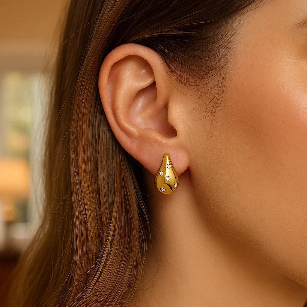 14K Yellow Gold Diamond Raindrop Earrings