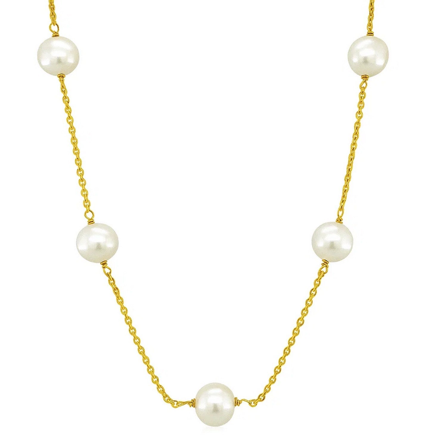 14k Yellow Gold Necklace with White Pearls