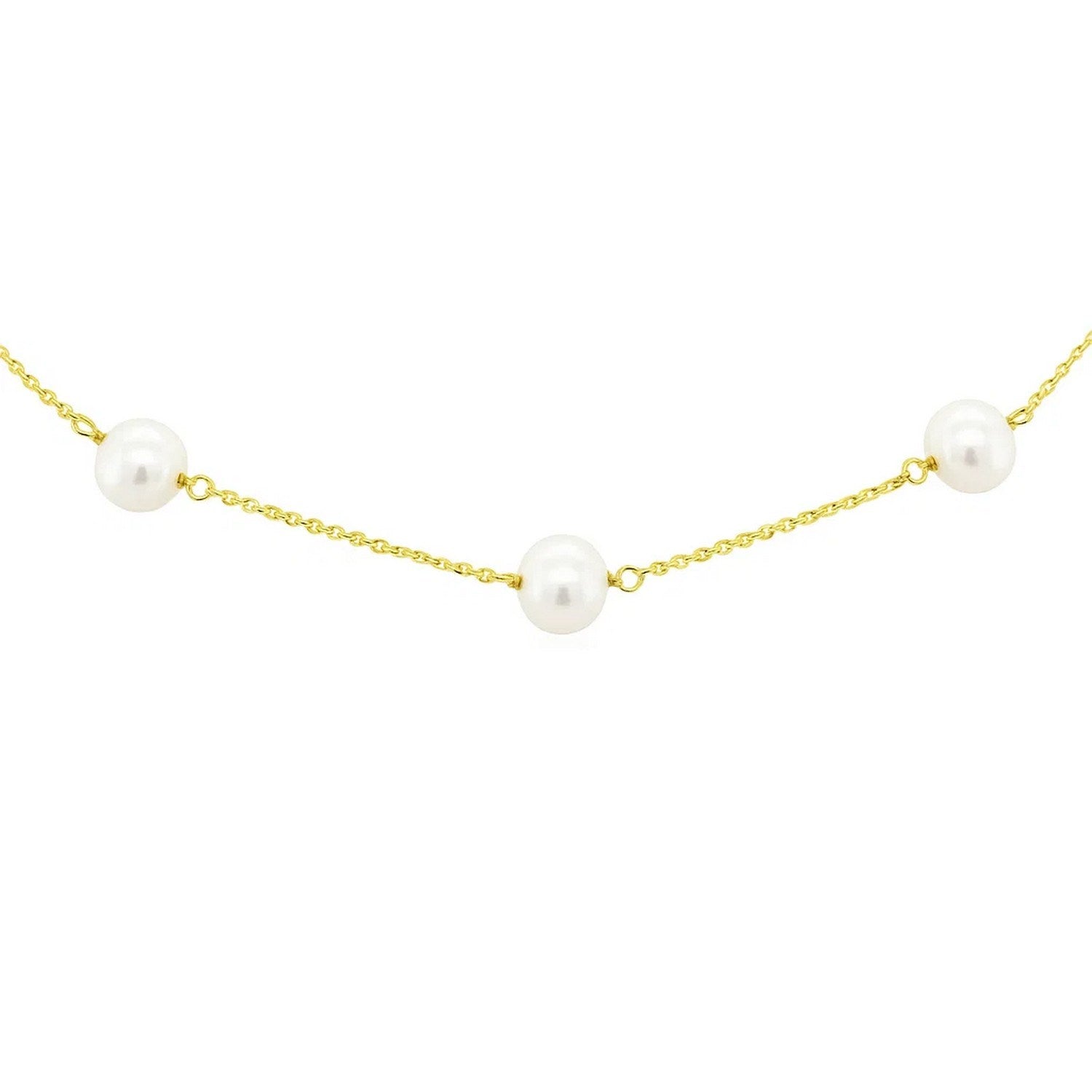 14k Yellow Gold Necklace with White Pearls