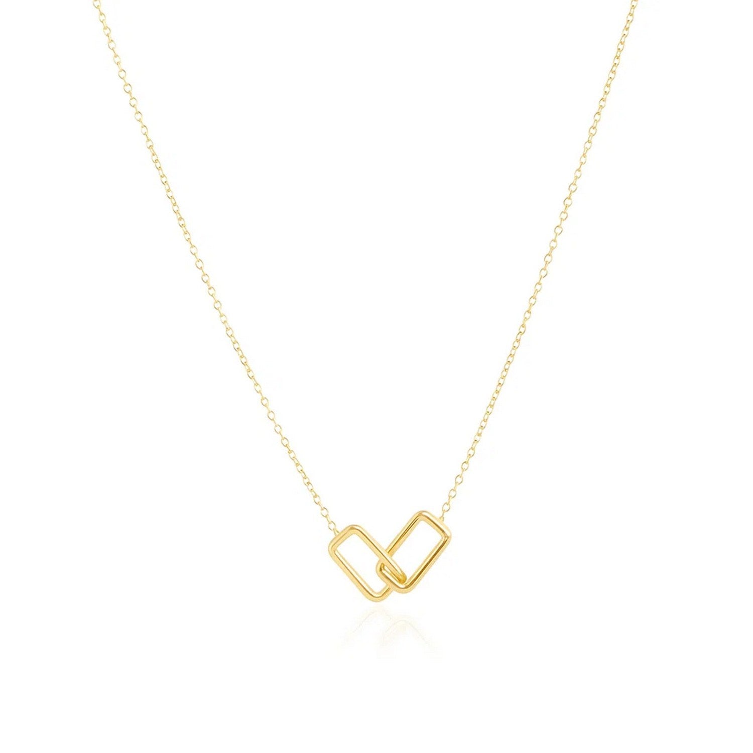 14k Yellow Gold Necklace with Interlocking Petite Rectangles