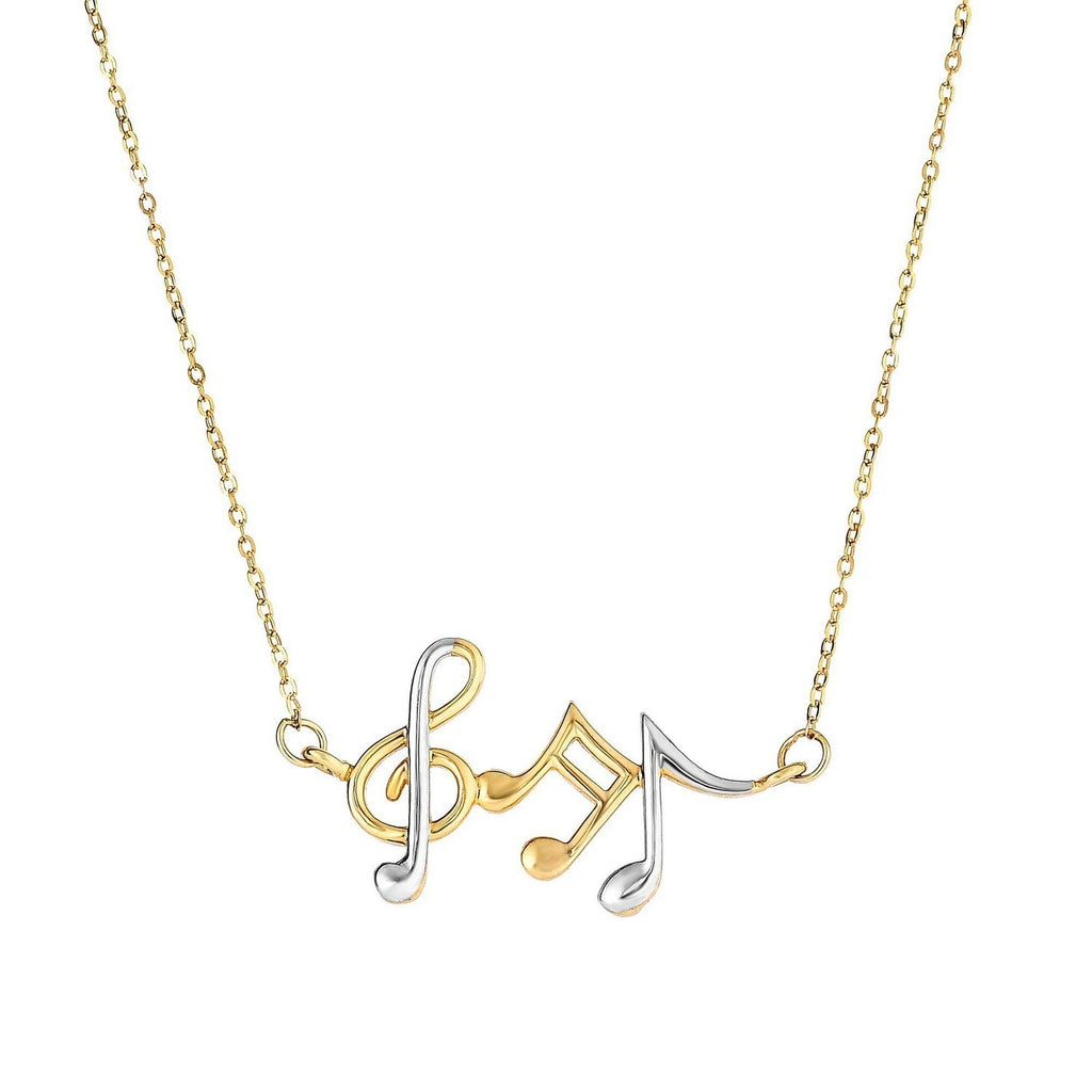 14k Two-Toned Yellow and White Gold Musical Notes Necklace