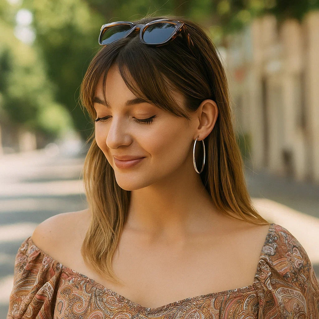 Rhodium Plated Hoop Earrings in Sterling Silver (3x60mm)