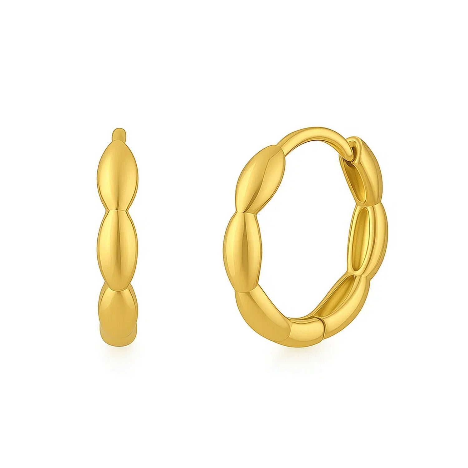 Small Rice Hoop Earrings in 14K Yellow Gold