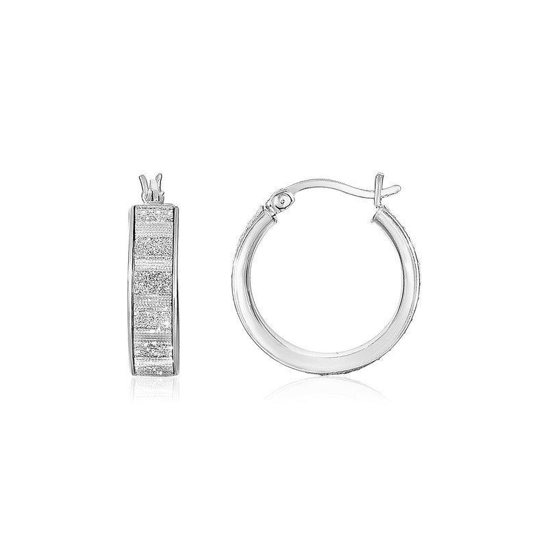 Sterling Silver Petite Glitter Texture Round Hoop Earrings