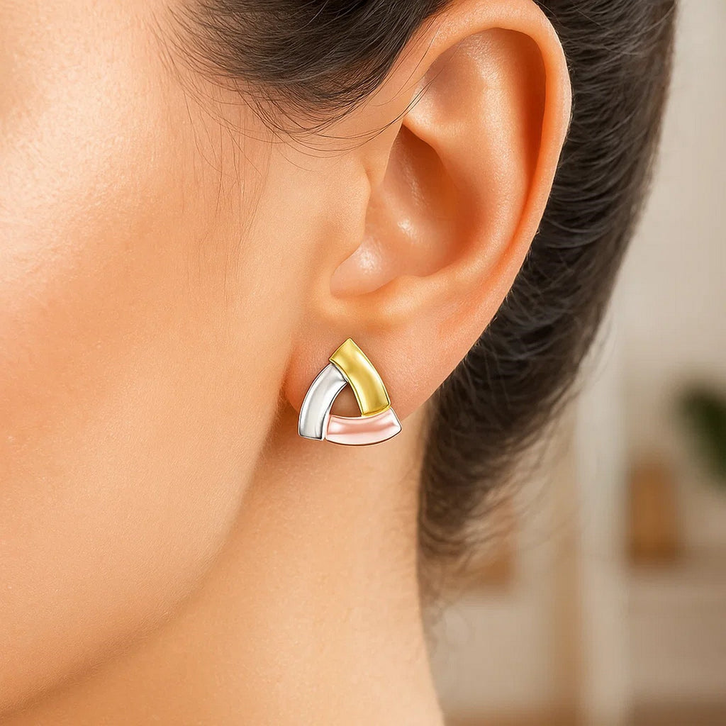 14k Tri-Color Gold Triangular Open Style Post Earrings