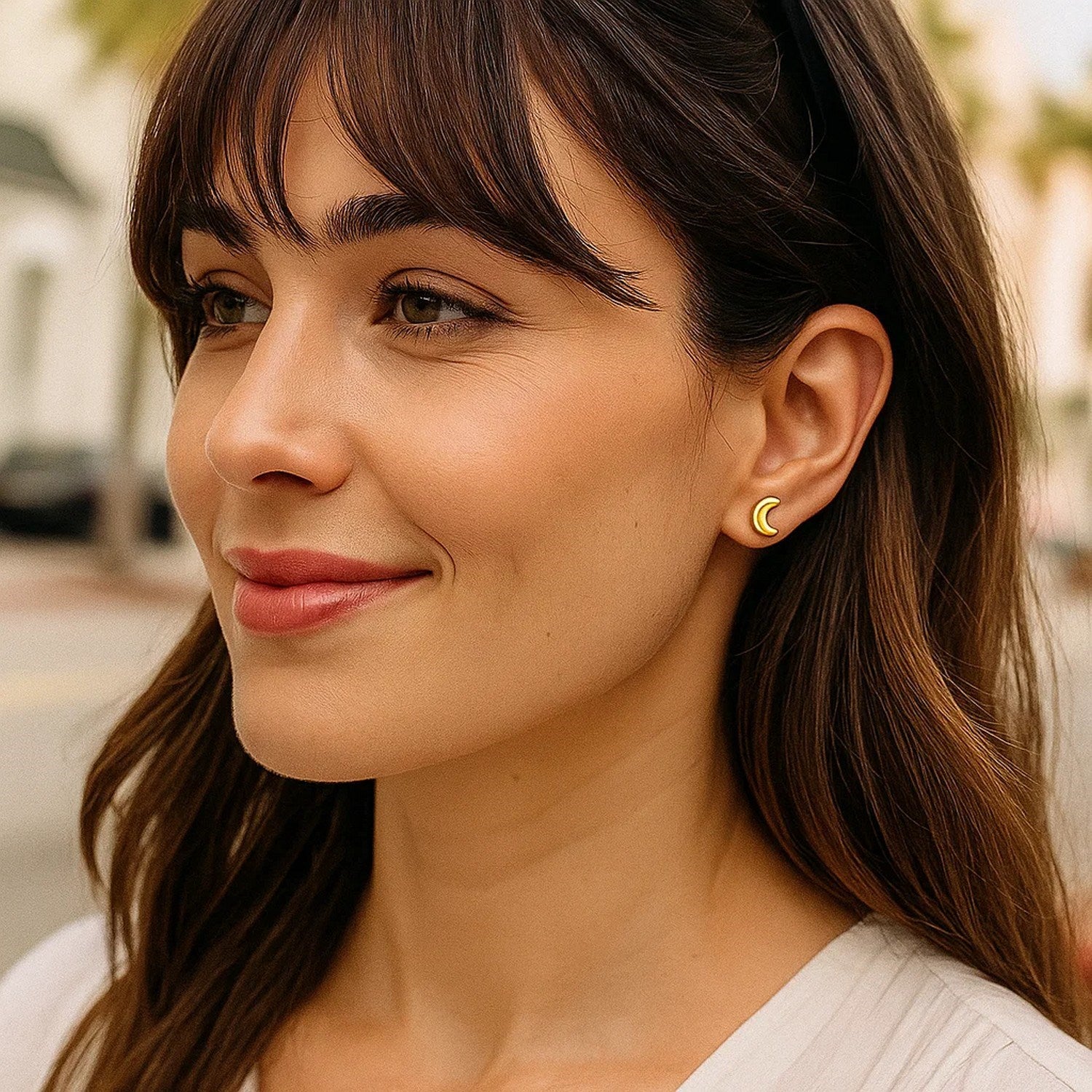 14k Yellow Gold Post Earrings with Moons