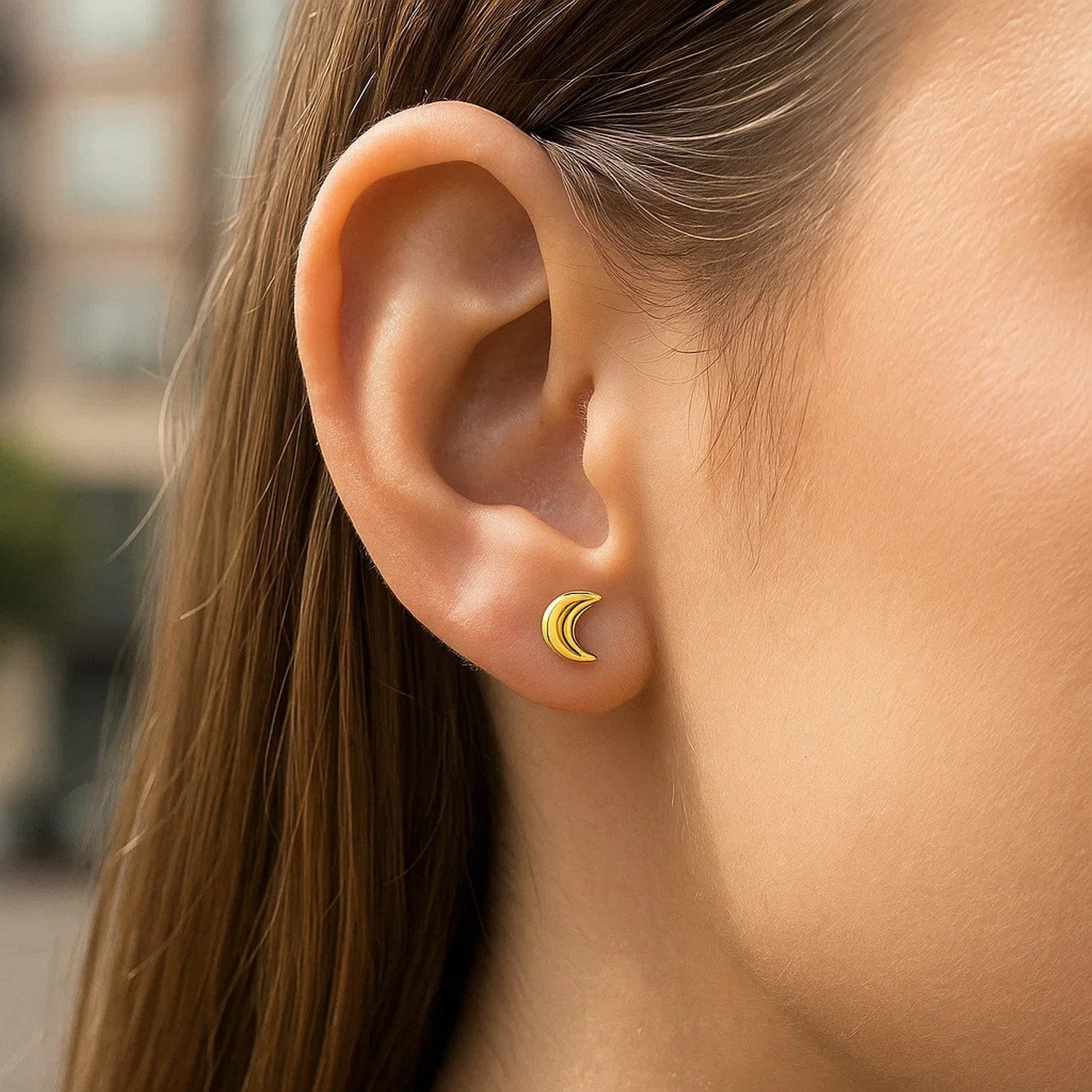 14k Yellow Gold Post Earrings with Moons
