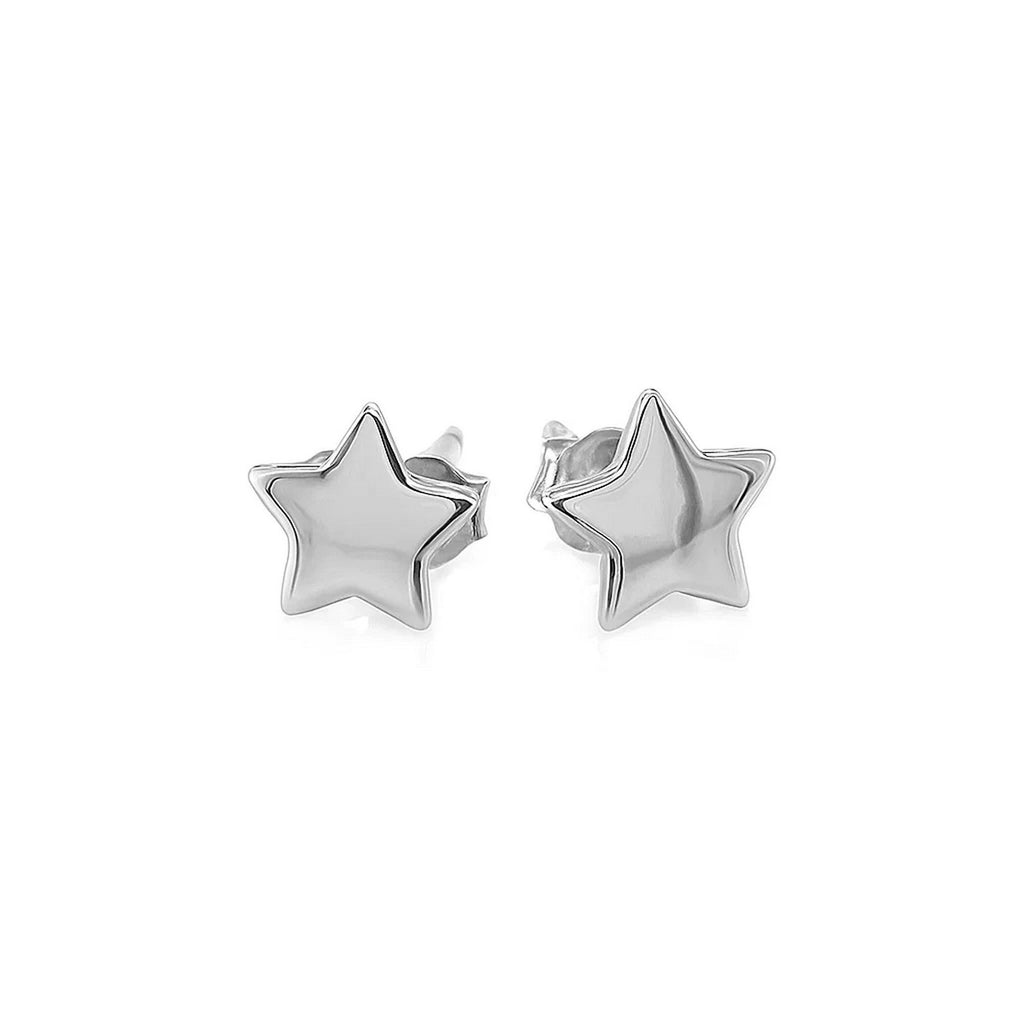14k White Gold Post Earrings with Stars(6.5mm)