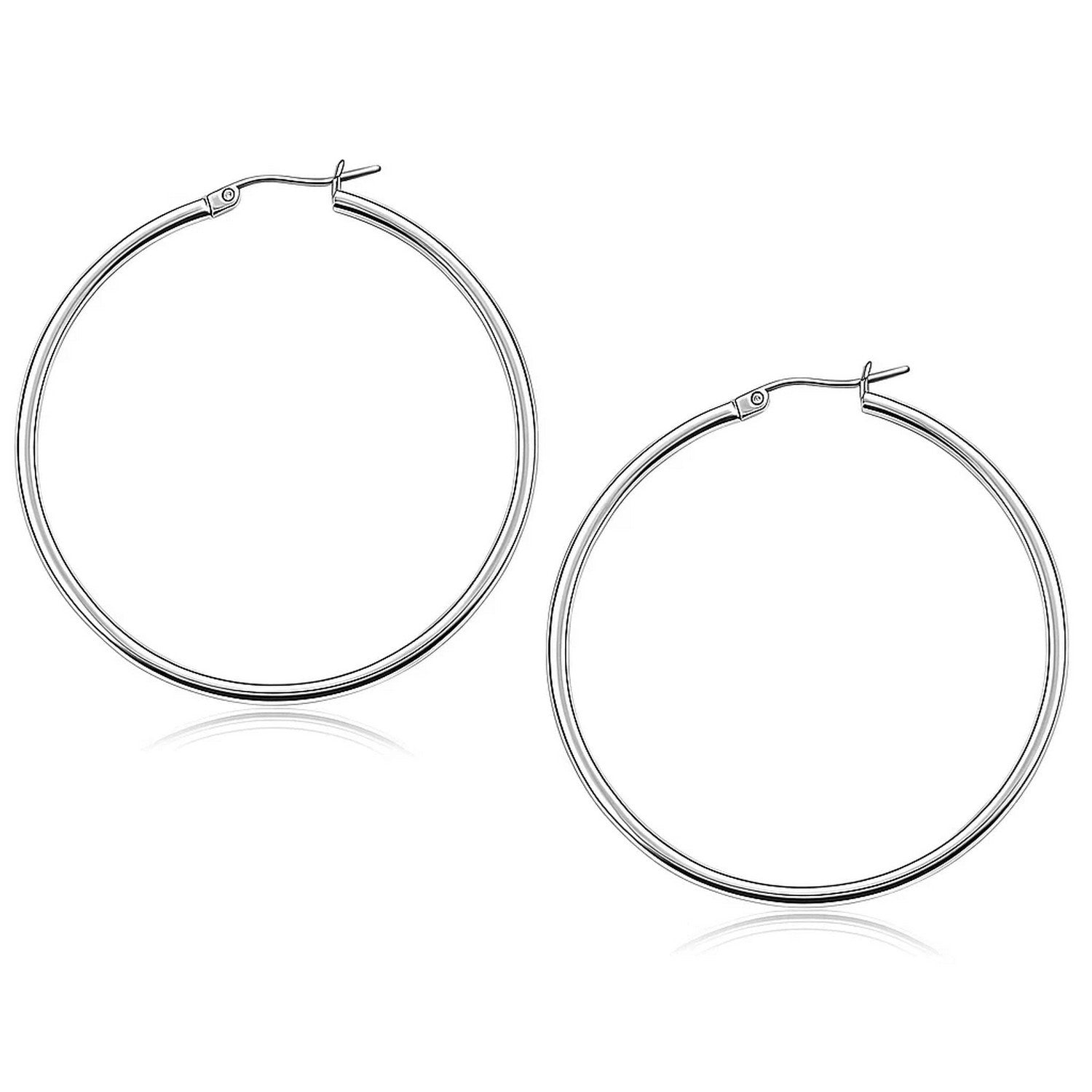 10k White Gold Polished Hoop Earrings (2x50mm)
