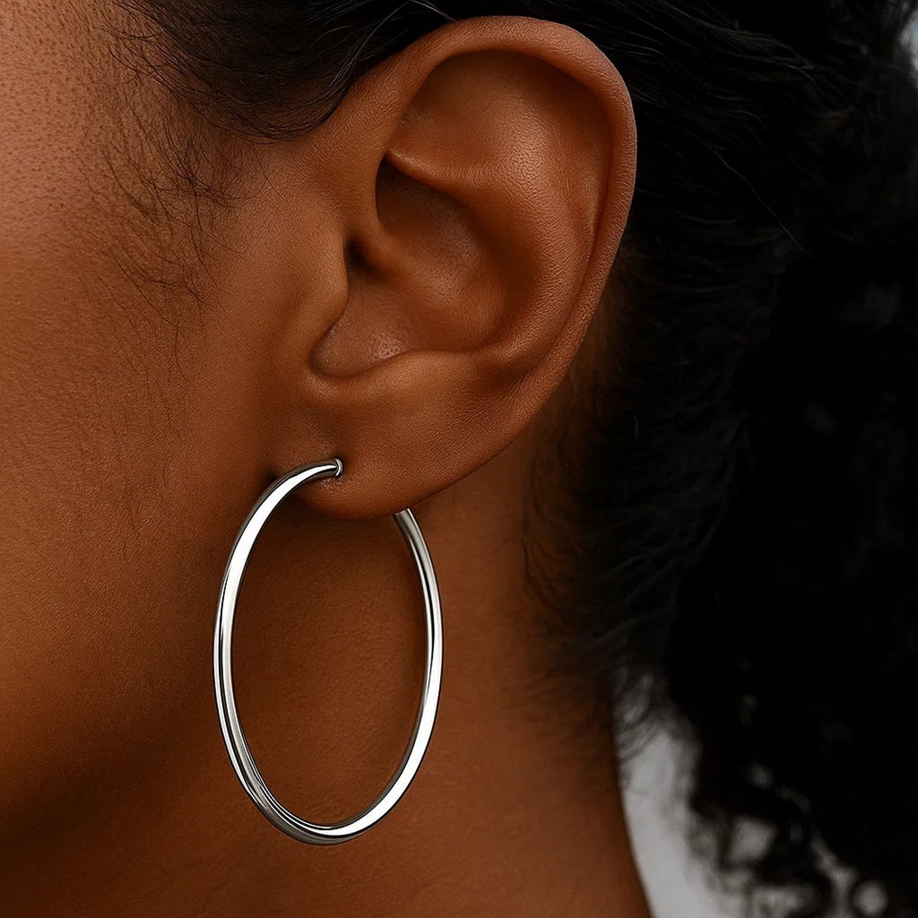 10k White Gold Polished Hoop Earrings (2x50mm)