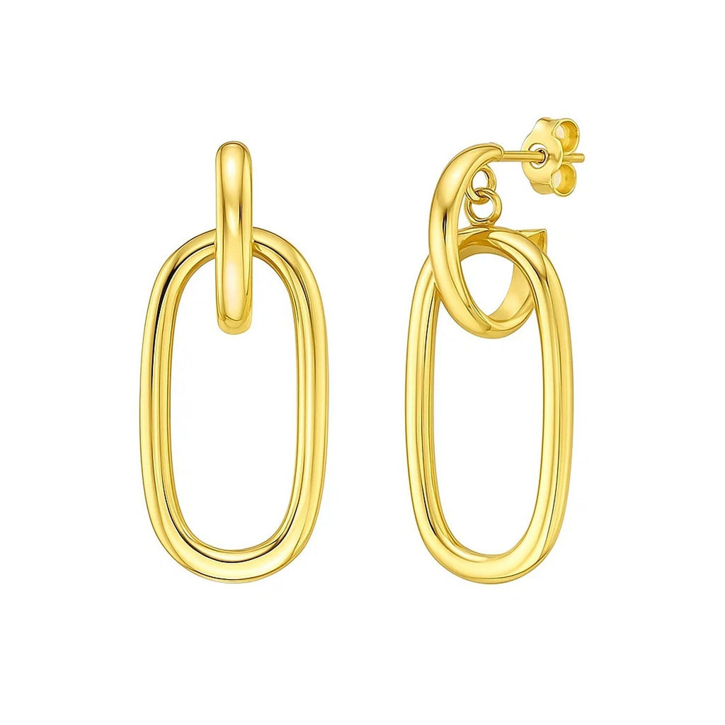 14K Yellow Gold Polished Oval Linked Hoop Earrings