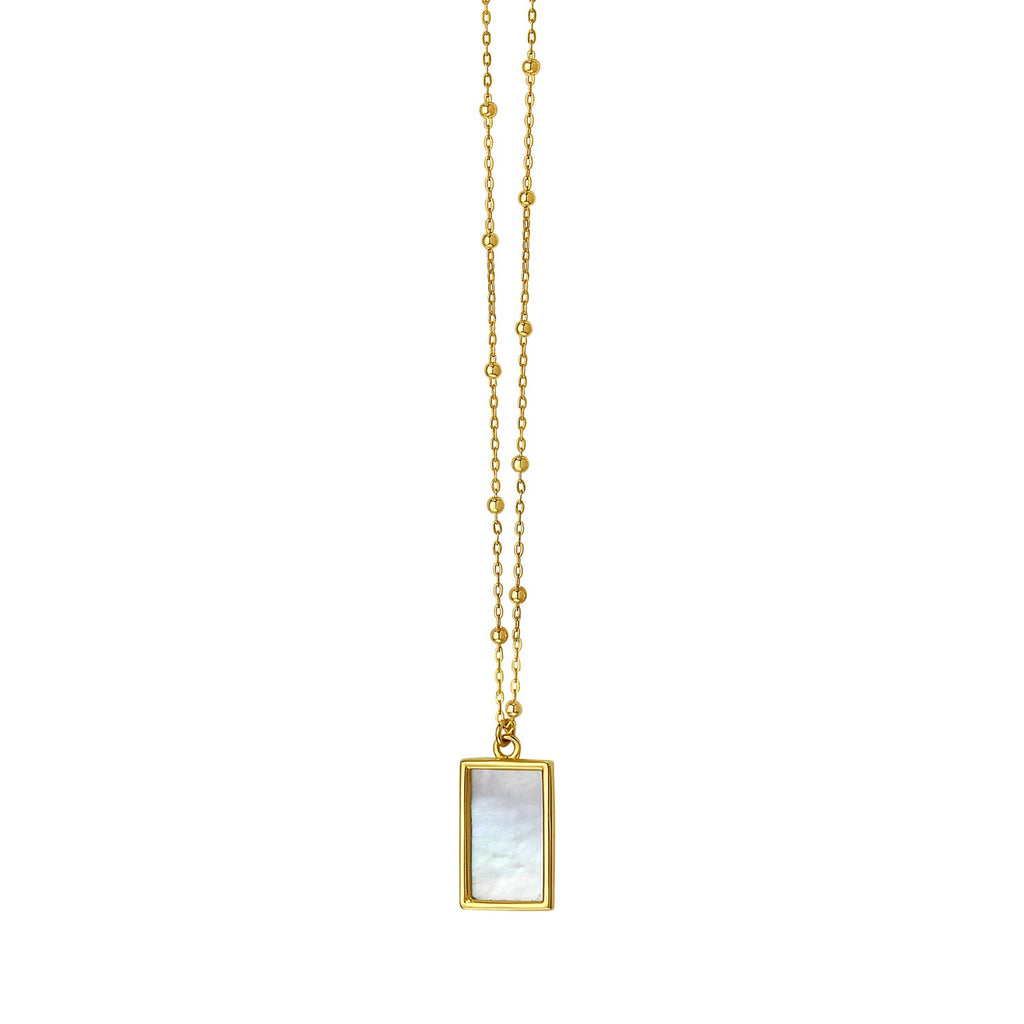 MOP Geometric Gem Rectangle Necklace in 14K Yellow Gold