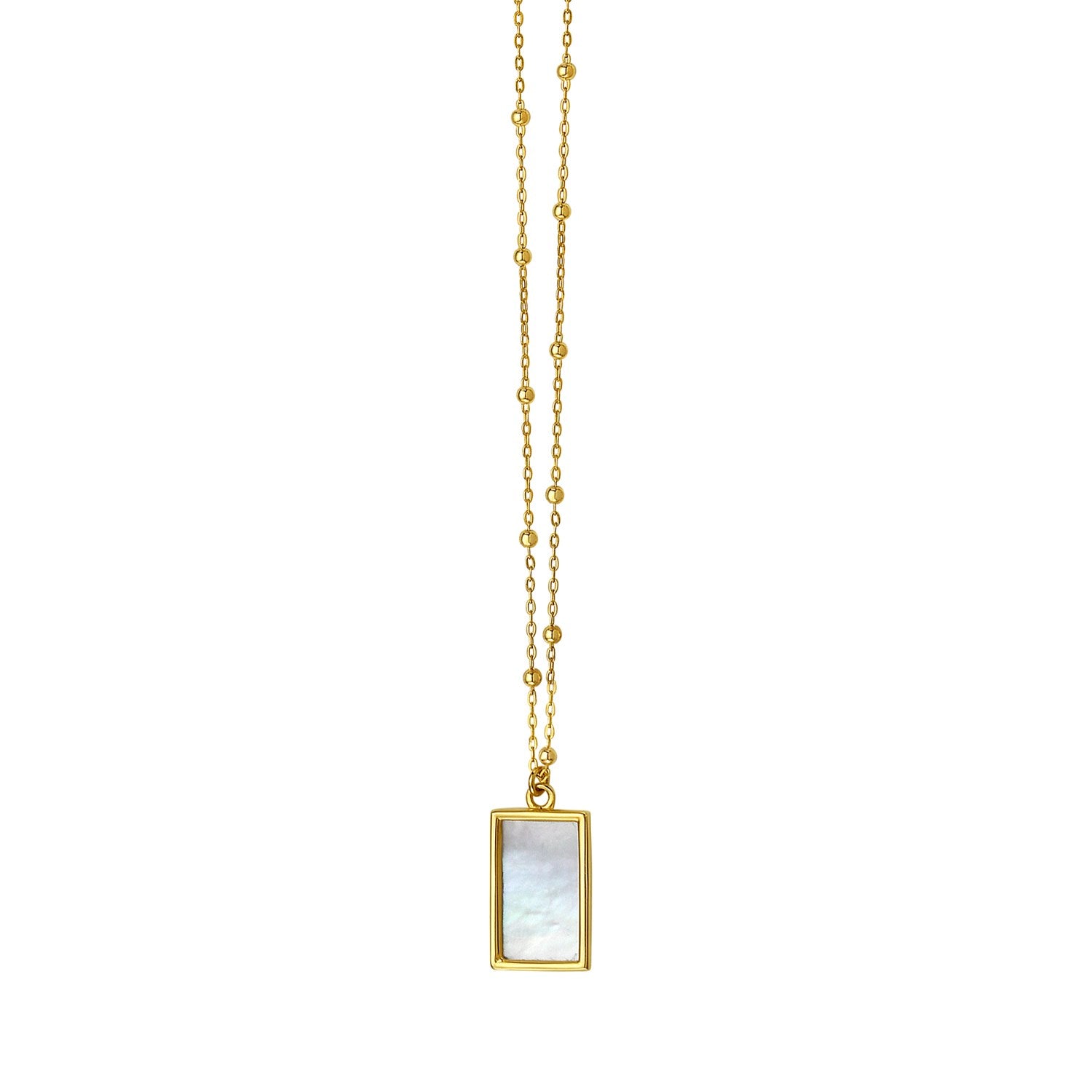 MOP Geometric Gem Rectangle Necklace in 14K Yellow Gold