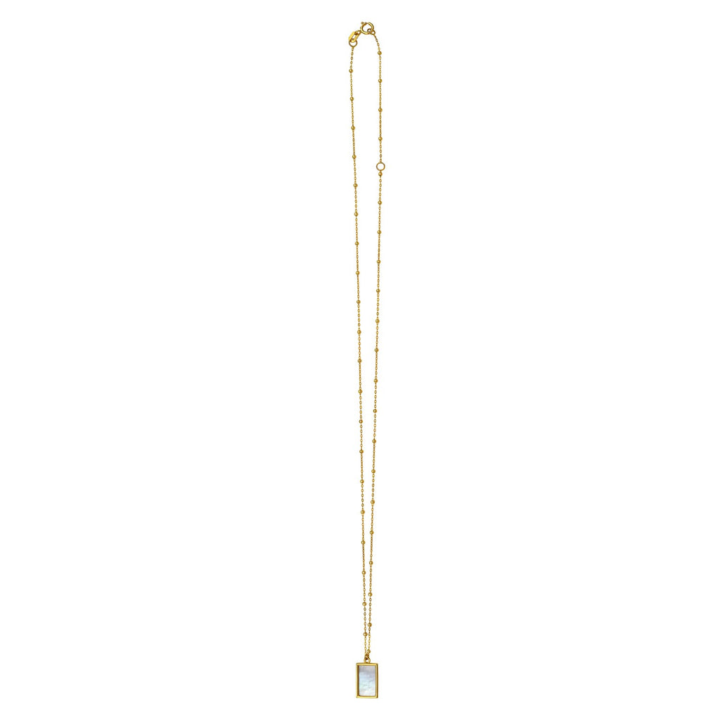 MOP Geometric Gem Rectangle Necklace in 14K Yellow Gold
