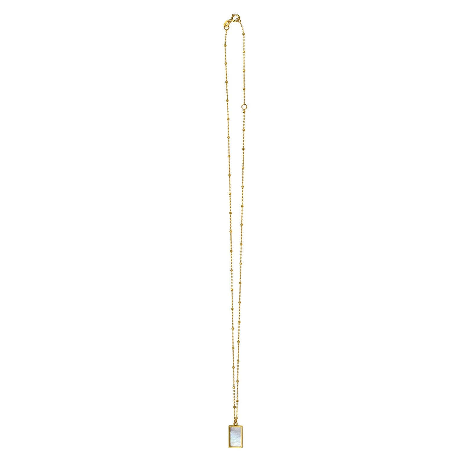 MOP Geometric Gem Rectangle Necklace in 14K Yellow Gold