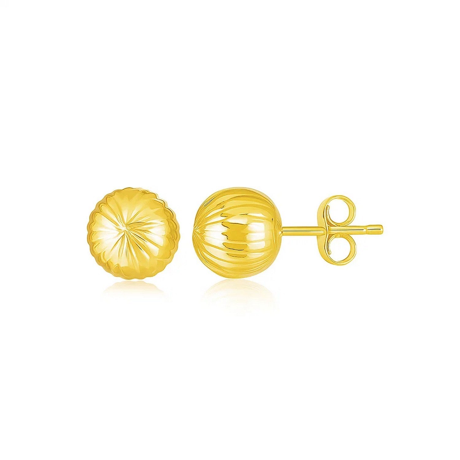 14K Yellow Gold Ball Earrings with Linear Texture(5mm)