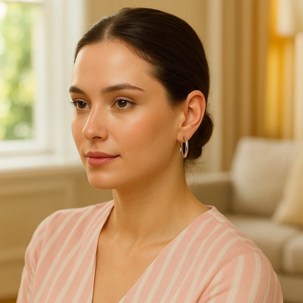 Sterling Silver Polished Hoop Motif Earrings with Rhodium Plating (3x20mm)