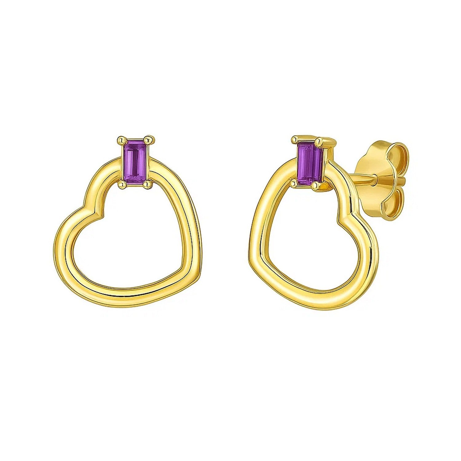 Amethyst Gemstone Baguette Earrings in 14K Yellow Gold