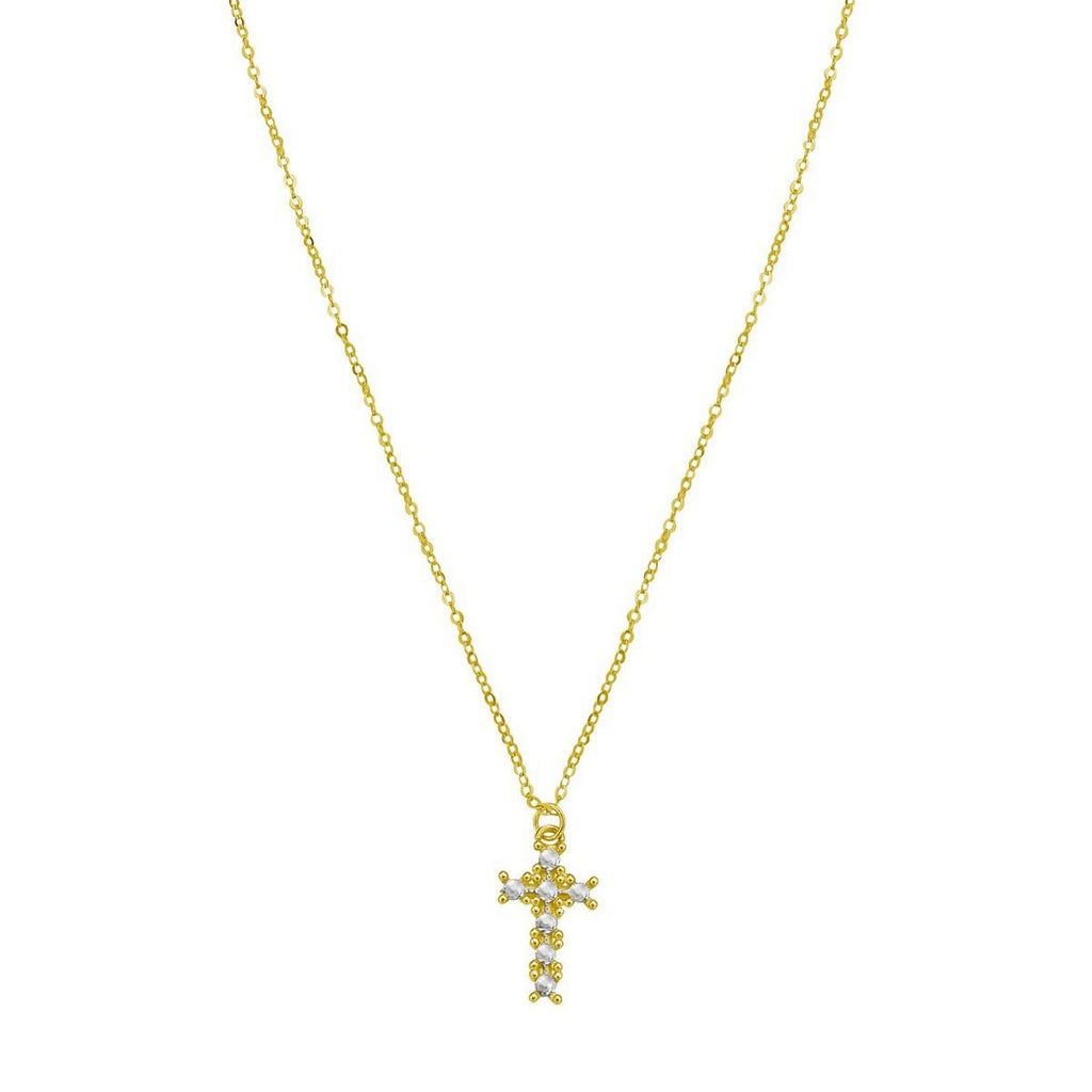 14K Yellow Gold Diamon Oro Cross Necklace