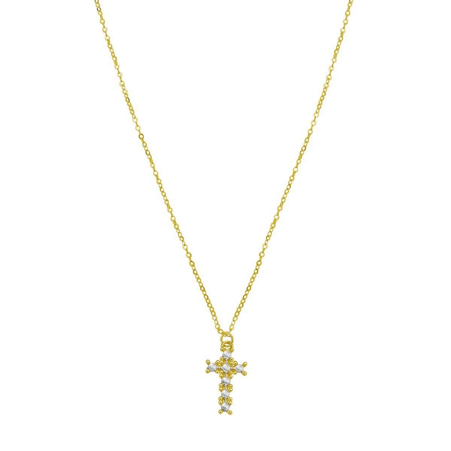 14K Yellow Gold Diamon Oro Cross Necklace