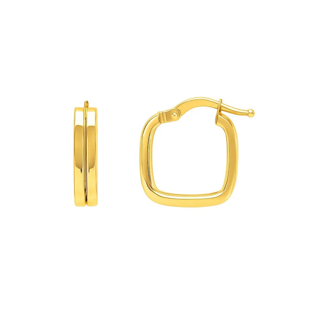 Double Square Tube Hoop Earrings in 14K Yellow Gold