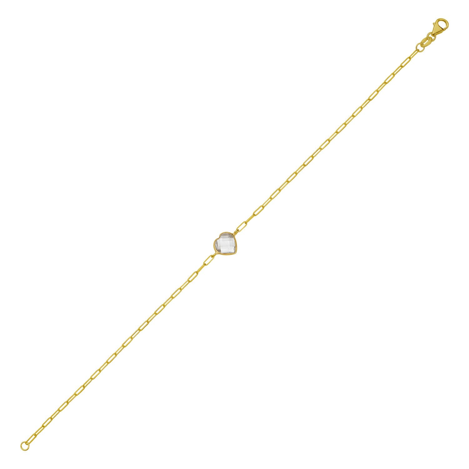 14K Yellow Gold White Topaz Heart Bracelet (1.50 mm)