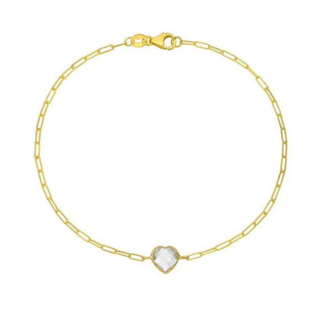 14K Yellow Gold White Topaz Heart Bracelet (1.50 mm)