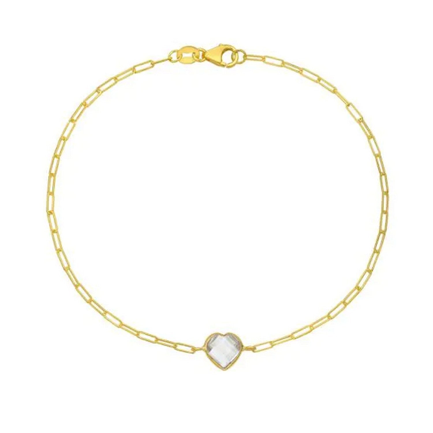 14K Yellow Gold White Topaz Heart Bracelet (1.50 mm)