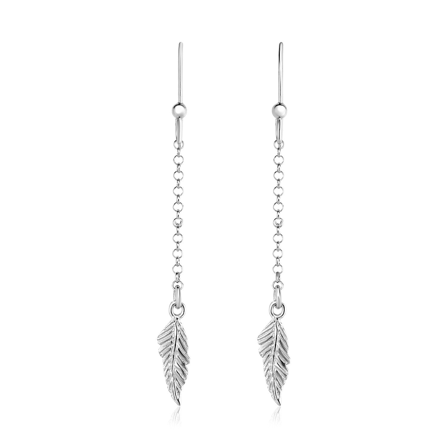 Sterling Silver Textured Leaf and Chain Dangle Earrings
