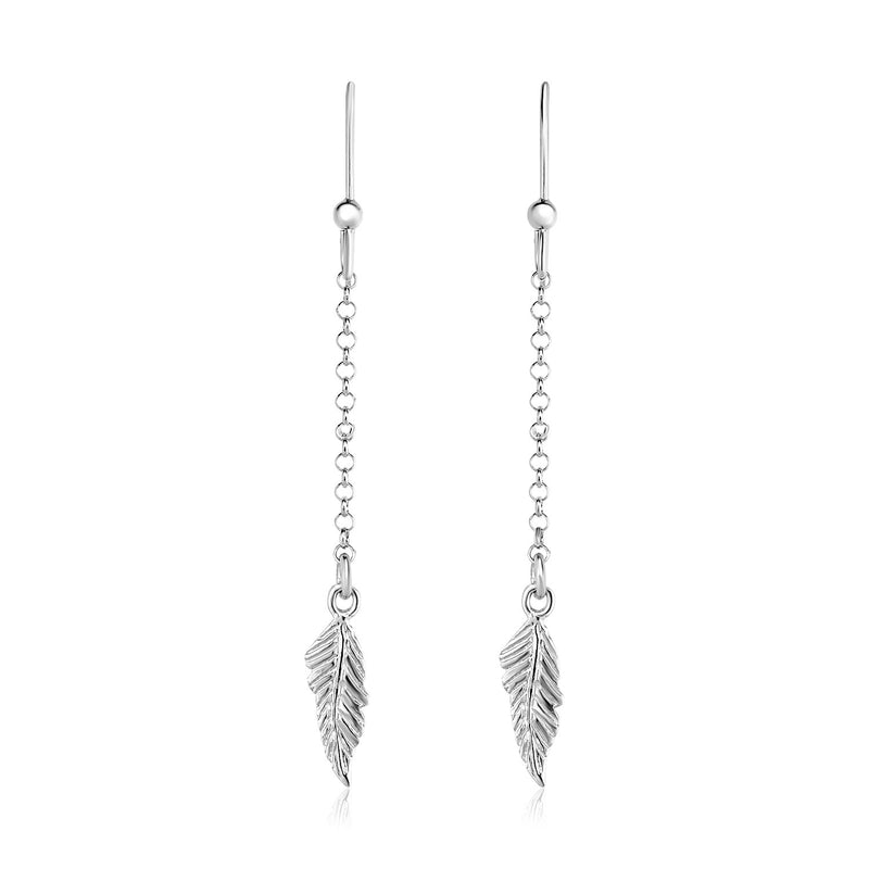 Sterling Silver Textured Leaf and Chain Dangle Earrings