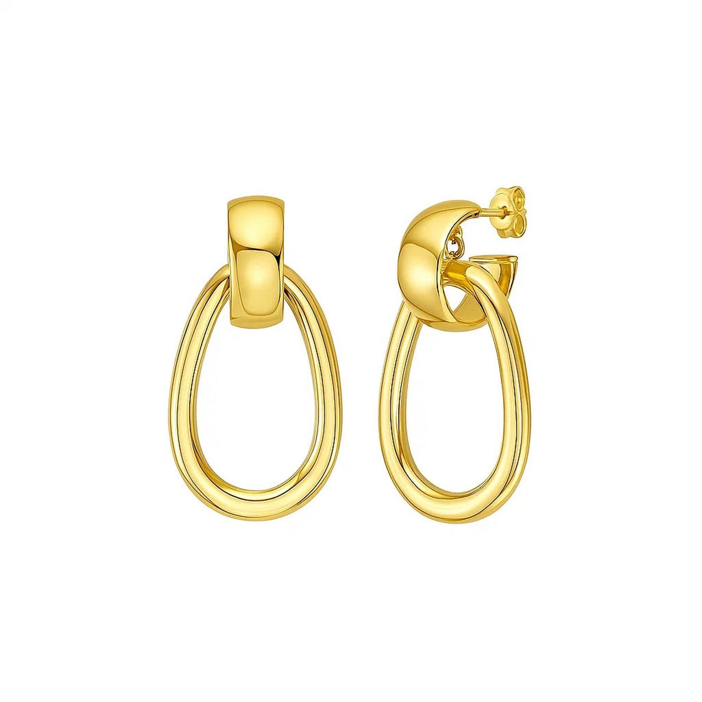 14K Yellow Gold Interlocking Drop Hoop Earrings