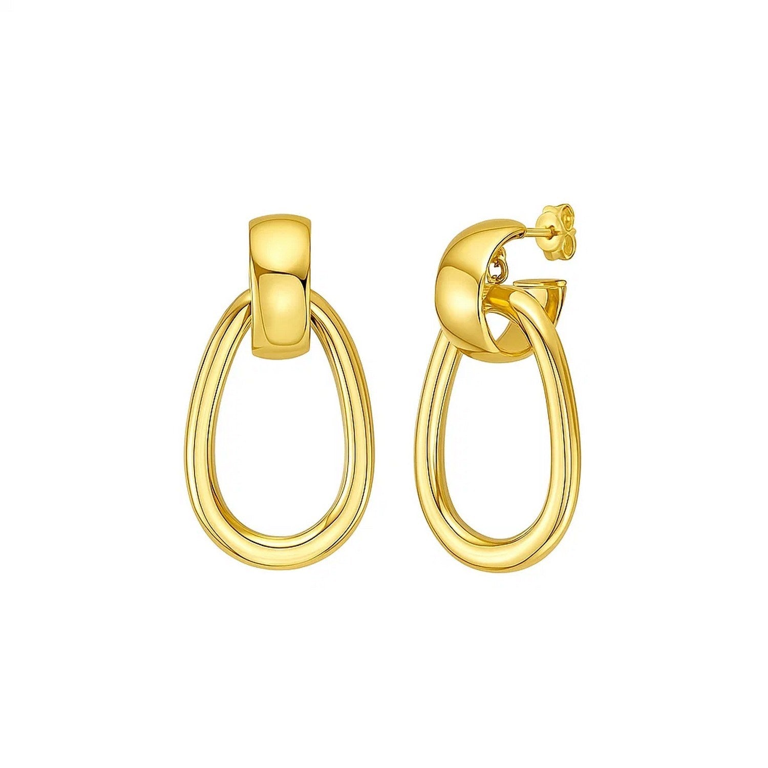 14K Yellow Gold Interlocking Drop Hoop Earrings