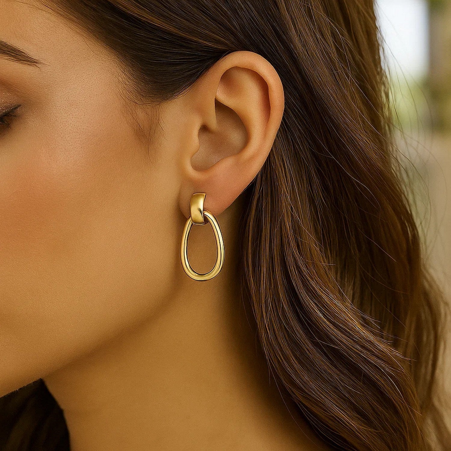 14K Yellow Gold Interlocking Drop Hoop Earrings