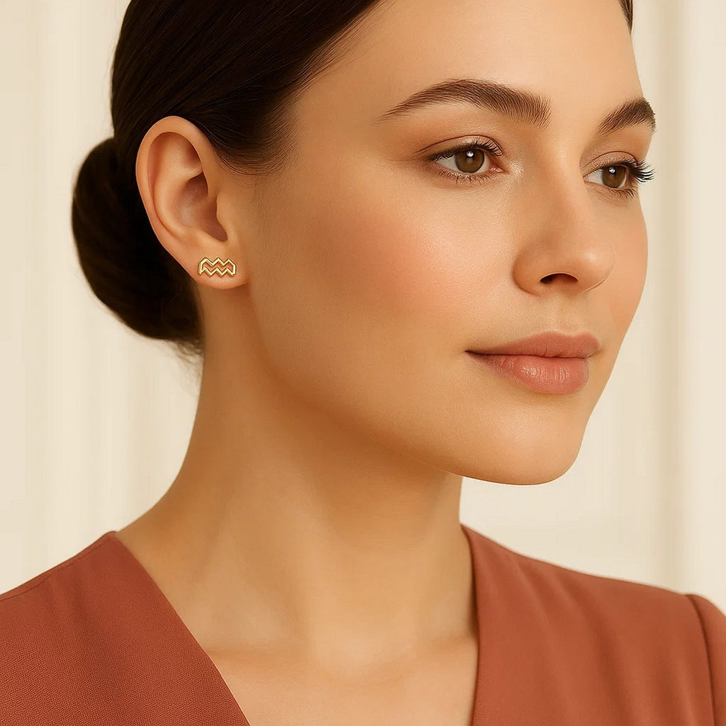 14K Yellow Gold Aquarius Stud Earrings