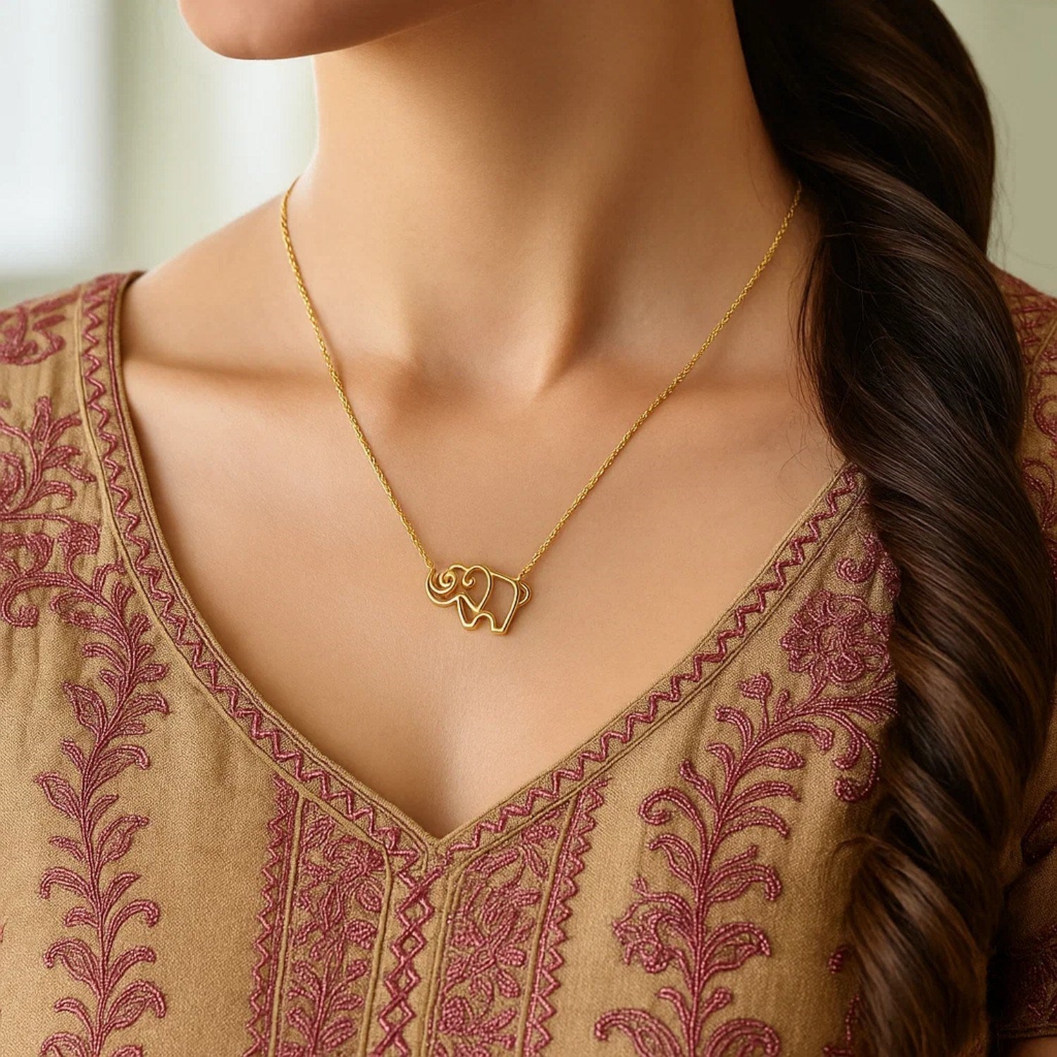 14k Yellow Gold Elephant Necklace