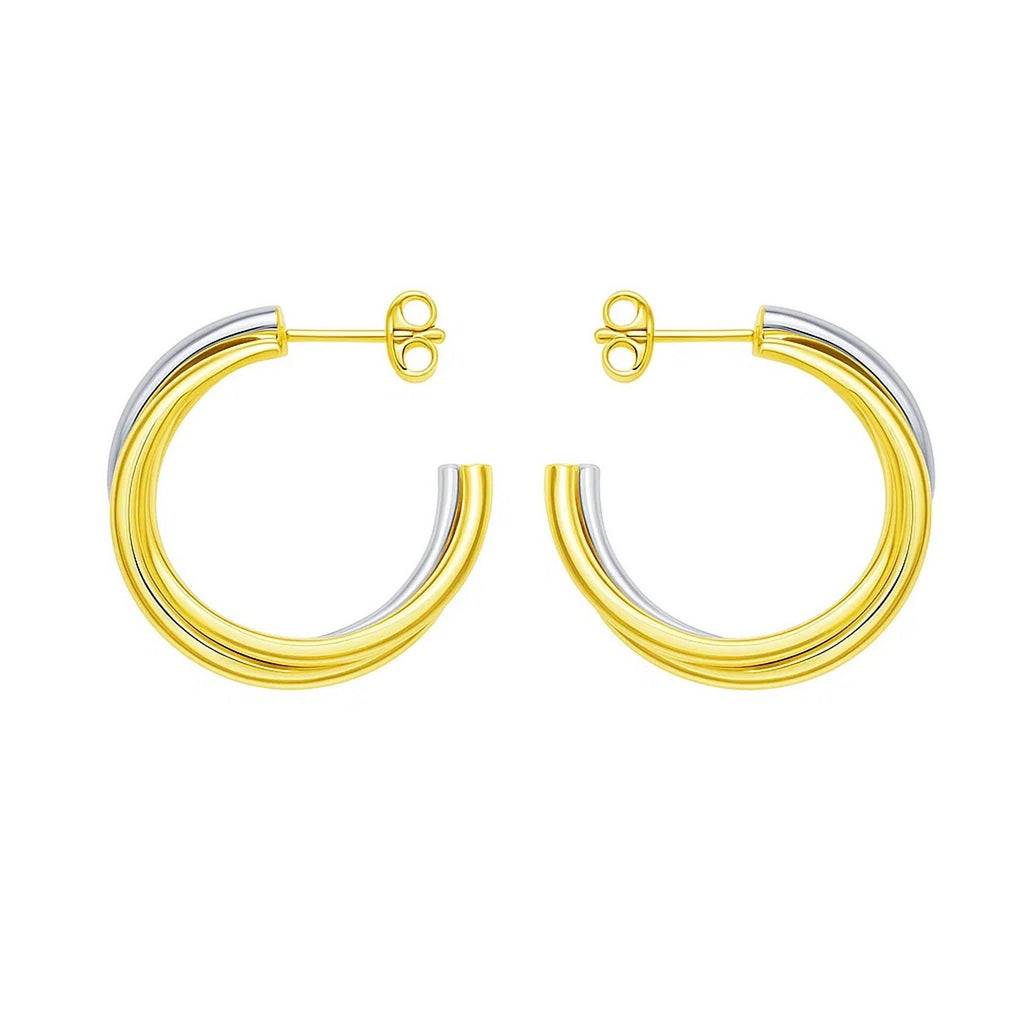14K Two Tone Gold Interlocking Trinity C Hoop Earrings