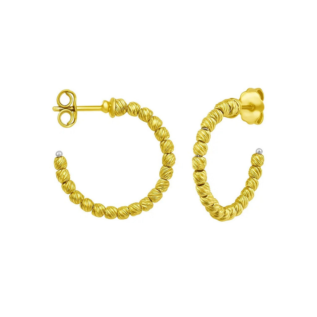 14K Yellow Gold Bead Hoop Earrings