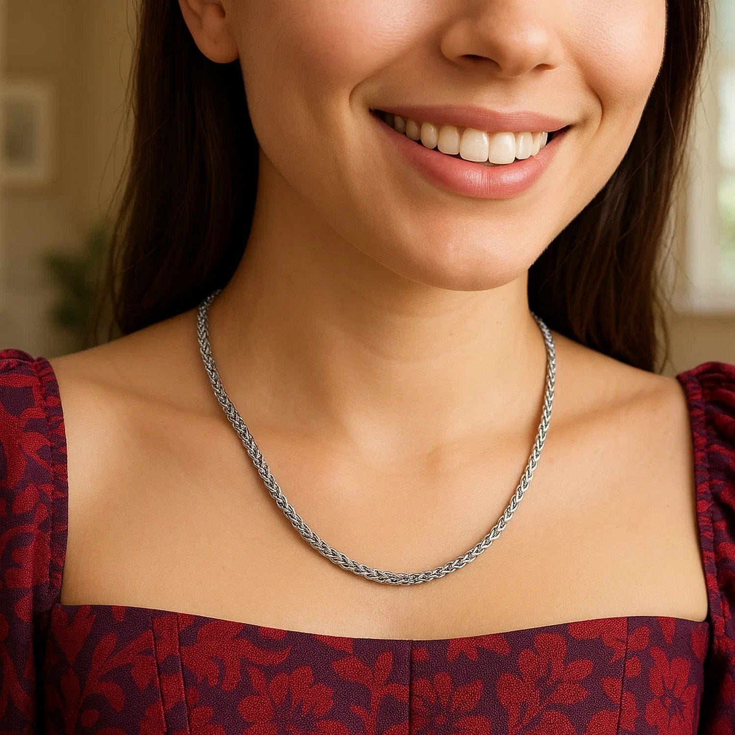 Sterling Silver Rhodium Plated Wheat Chain (2.60 mm)