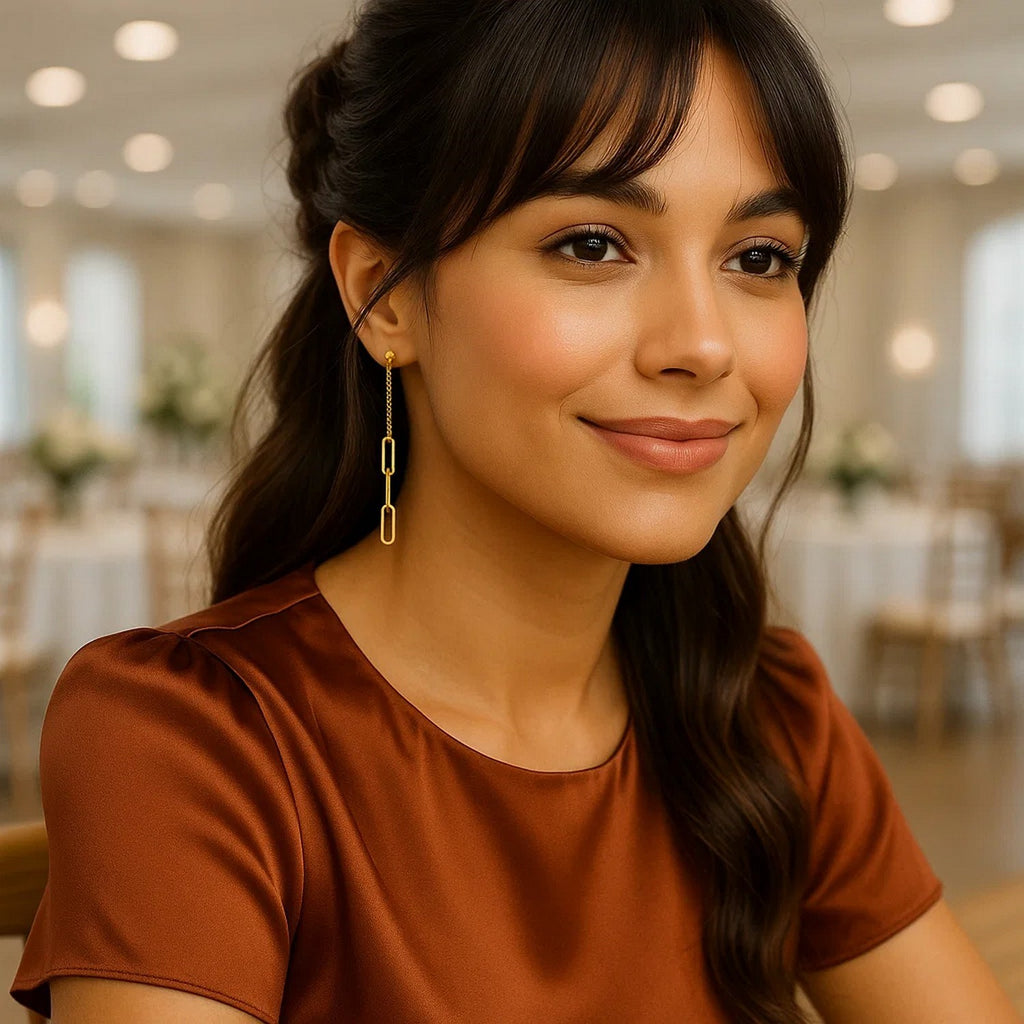 14K Yellow Gold Paperclip Chain and Fine Link Earrings