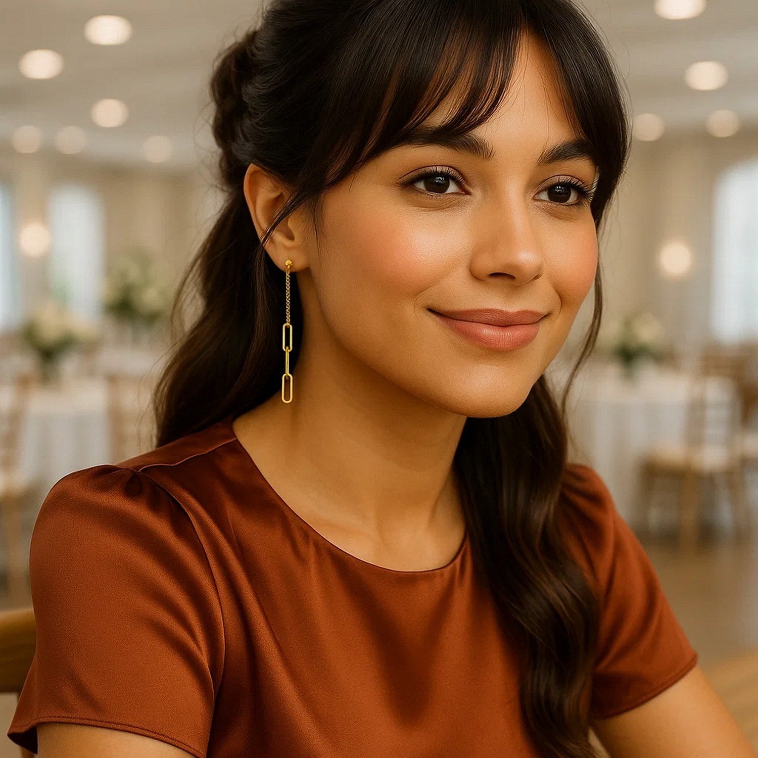 14K Yellow Gold Paperclip Chain and Fine Link Earrings