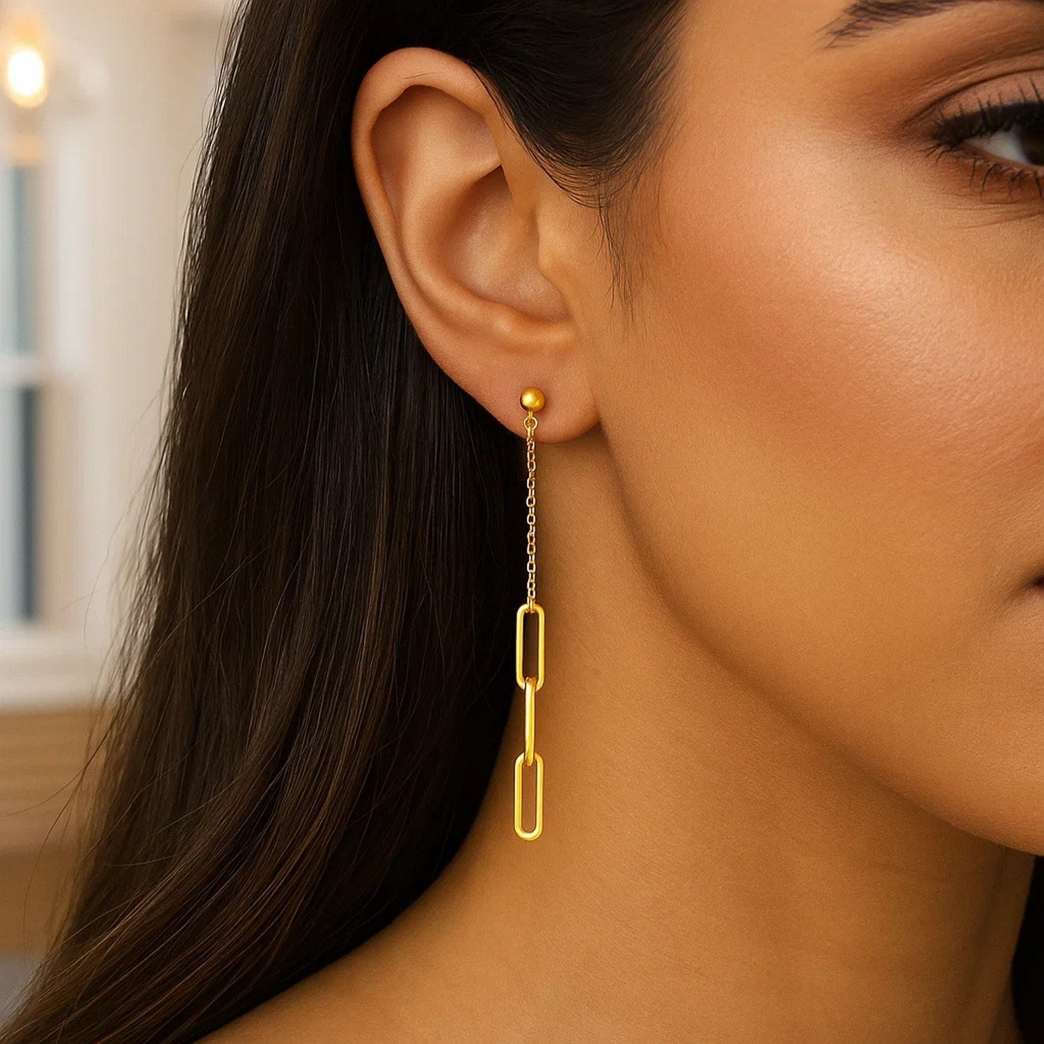 14K Yellow Gold Paperclip Chain and Fine Link Earrings