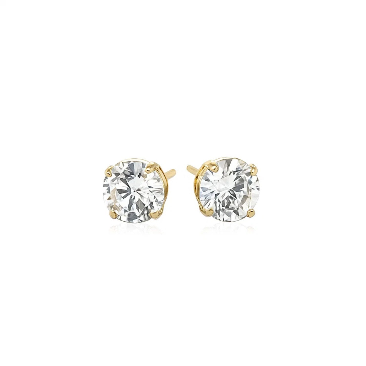 14k Yellow Gold Stud Earrings with White Hue Faceted Cubic Zirconia(6mm)