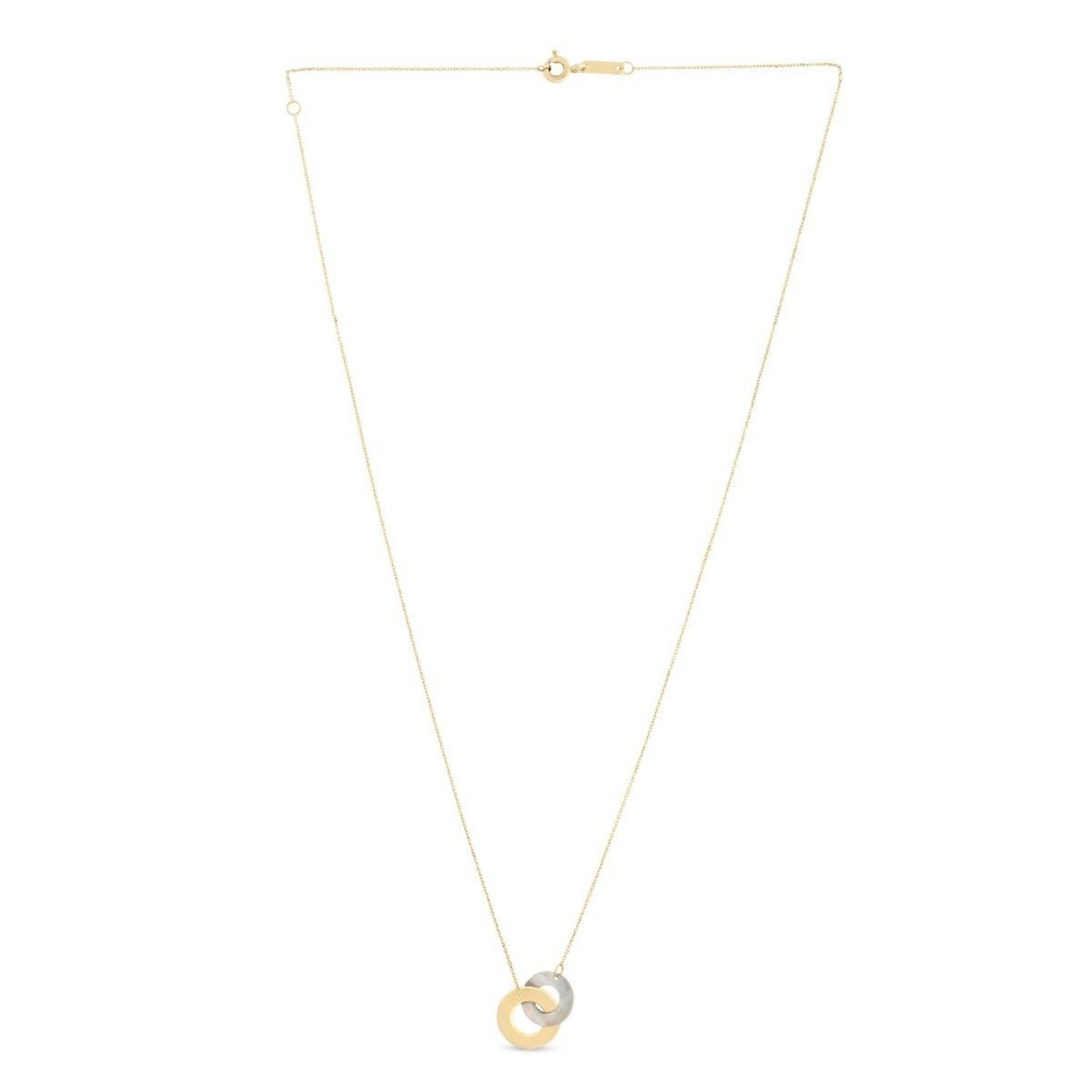 14k Yellow Gold High Polish Linked Mother of Pearl Circles Necklace