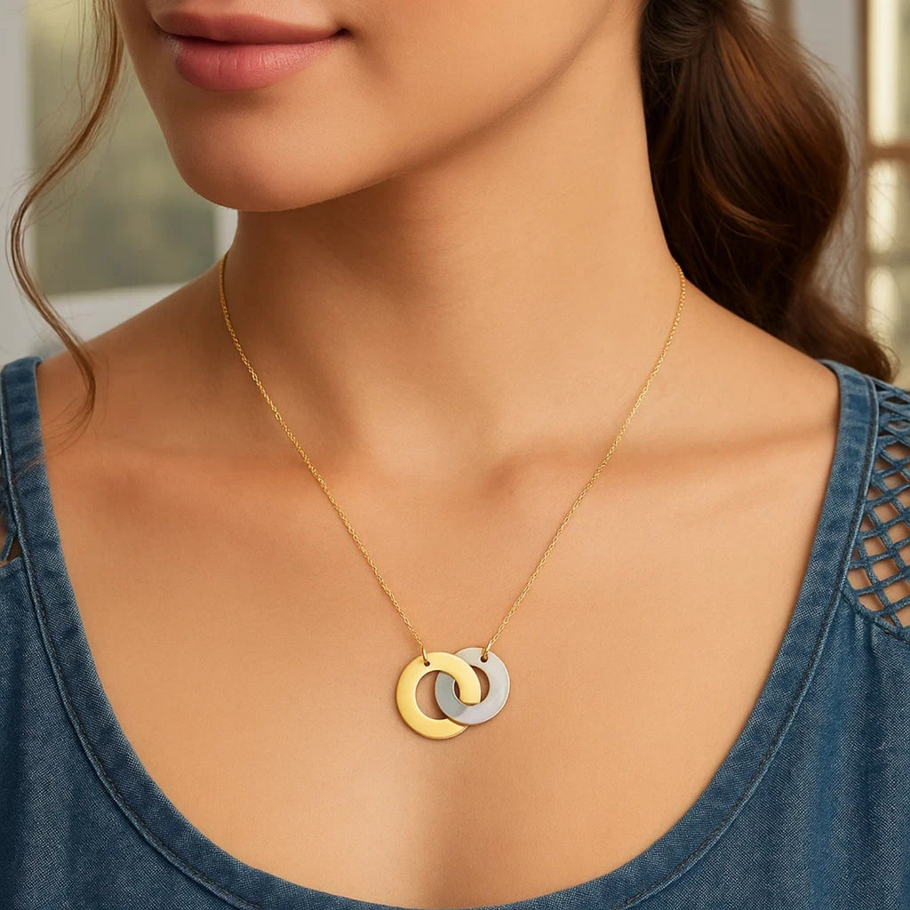 14k Yellow Gold High Polish Linked Mother of Pearl Circles Necklace